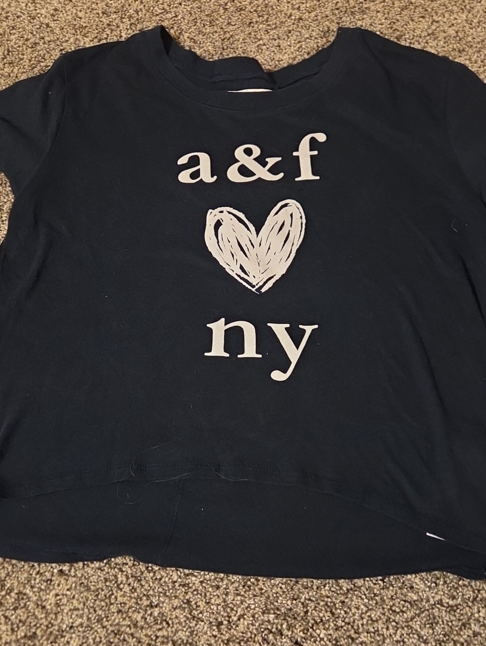 Abercrombie & Fitch Navy Short Sleeve Tee with White Heart Graphic